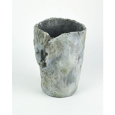 Weathered Finish Concrete Leaf Wrap Face Planter / Vase 8 Inches High