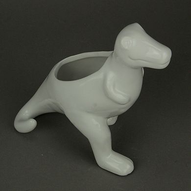 White Ceramic Tyrannosaurus Rex Dinosaur Jurassic Decor Planter
