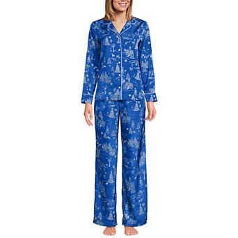 Women's Lands' End Satin 2 pc Long Sleeve Pajama Top & Wide Leg Pajama Pants Set