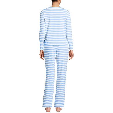 Women's Lands' End Knit 2 pc Pajama Long Sleeve Top & Pajama Bottoms Set