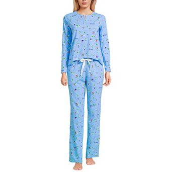 Women's Lands' End Knit 2 pc Pajama Long Sleeve Top & Pajama Bottoms Set