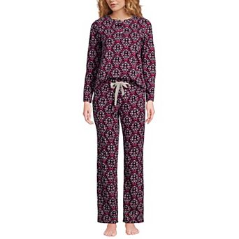 Women's Lands' End Knit 2 pc Pajama Long Sleeve Top & Pajama Bottoms Set