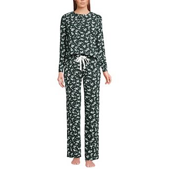 Women's Lands' End Knit 2 pc Pajama Long Sleeve Top & Pajama Bottoms Set