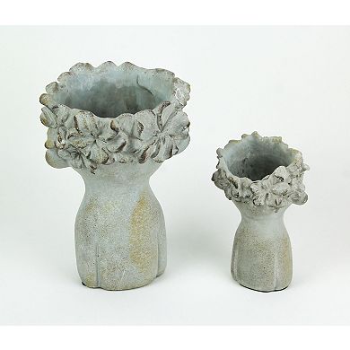 Pair of Pucker Up Kissing Face Weathered Finish Concrete Head Planters