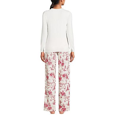 Women's Lands' End Knit Long Sleeve Top & Flannel Pajama Pants Set
