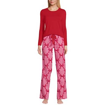 Women's Lands' End Knit Long Sleeve Top & Flannel Pajama Pants Set