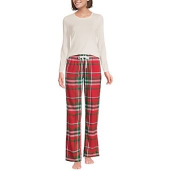 Women's Lands' End Knit Long Sleeve Top & Flannel Pajama Pants Set