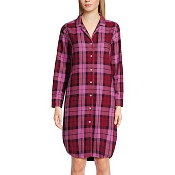 Women's Lands' End Flannel Long Sleeve Pajama Sleepshirt Nightgown