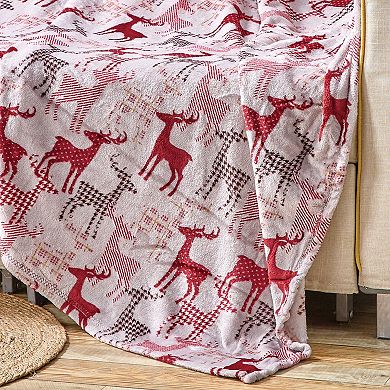 100% Premium Polyester Reindeer Plush Decorative All Season Throw Blanket