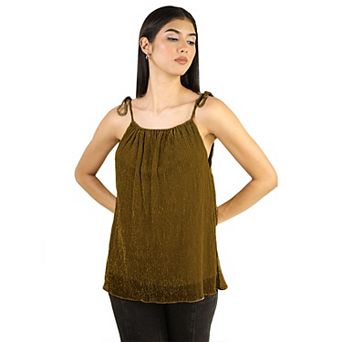 Artyska Women's Shimmer Round Neck Tie-Shoulder Tank Top
