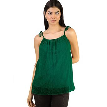Artyska Women's Shimmer Round Neck Tie-Shoulder Tank Top