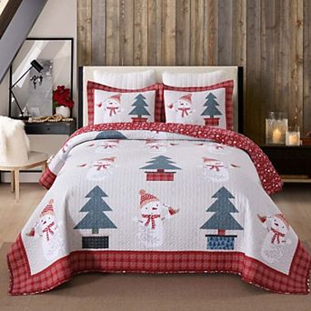 Marcielo 3 pc Snowman & Tree Christmas Quilt Reversible Holiday Bedspread Set