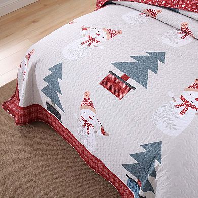 Marcielo 3 Pcs Snowman & Tree Christmas Quilt Reversible Holiday Bedspread Set