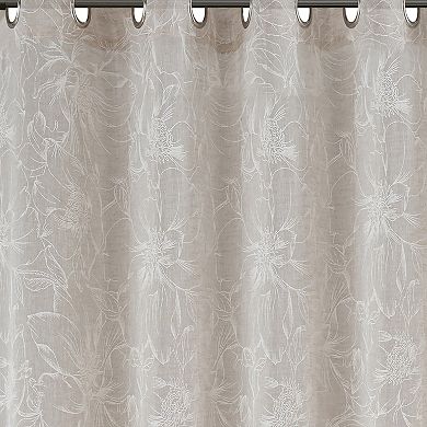100% Polyester Sheila Light Filtering Faux Linen Floral Grommet Curtain Panel