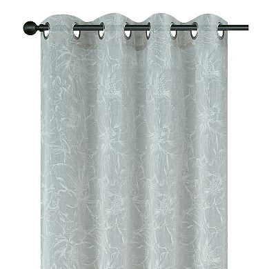 100% Polyester Sheila Light Filtering Faux Linen Floral Grommet Curtain Panel