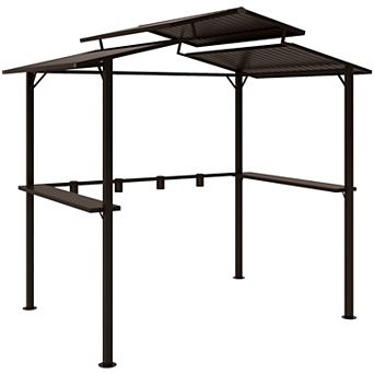Outsunny 8 x 5ft Hardtop Grill Gazebo with Side Shelves and Cup Holders