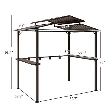 Outsunny 8 x 5ft Hardtop Grill Gazebo with Side Shelves and Cup Holders
