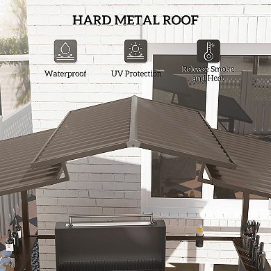Outsunny 8 x 5ft Hardtop Grill Gazebo with Side Shelves and Cup Holders