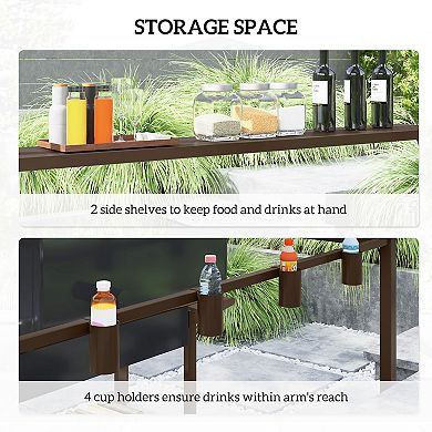 Outsunny 8 x 5ft Hardtop Grill Gazebo with Side Shelves and Cup Holders