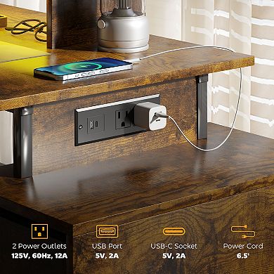 HOMCOM 56inch Computer Desk with LED Lights, Home Office Desk