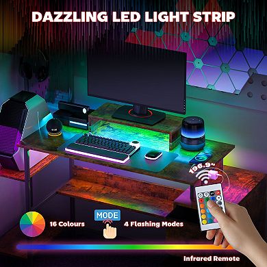 HOMCOM 56inch Computer Desk with LED Lights, Home Office Desk