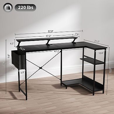 HOMCOM 58inch Reversible L Shaped Desk, Corner Computer Desk