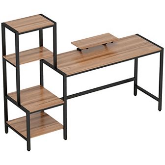 HOMCOM Computer Desk with Monitor Stand 4 tier Shelf Home Office Desk
