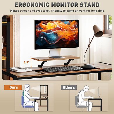 HOMCOM Computer Desk with Monitor Stand 4-Tier Shelf Home Office Desk