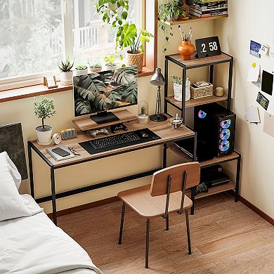 HOMCOM Computer Desk with Monitor Stand 4-Tier Shelf Home Office Desk