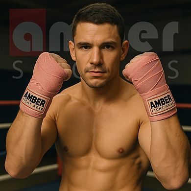 Amber Fight Gear 180" Semi-Elastic Hand Wraps Hook & Loop for Boxing,Muay Thai, Sold as set of 2