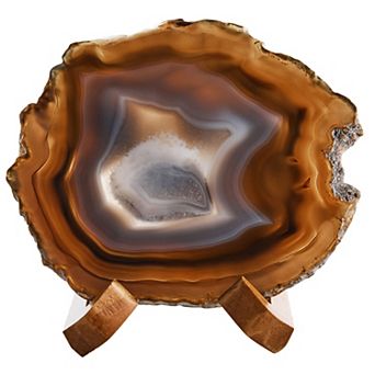 Luxury Lane Large Natural Brazilian Agate Drink Coaster with Wood Holder