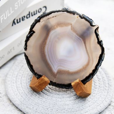 Luxury Lane Large Natural Brazilian Agate Drink Coaster with Wood Holder