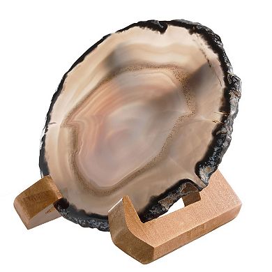 Luxury Lane Large Natural Brazilian Agate Drink Coaster with Wood Holder