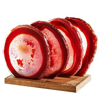 Luxury Lane Set of 4 Natural Brazilian Agate Stone Coasters with Wood Holder