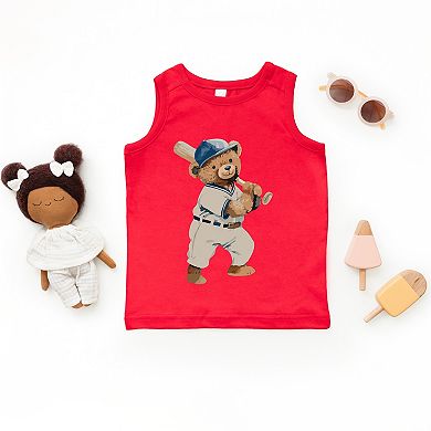The Juniper Shop Watercolor Baseball Bear Toddler Tank