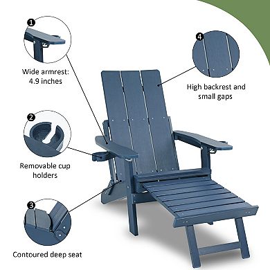 Adjustable Backrest Folding Adirondack Chair With Removable Cup Holder, Footrest
