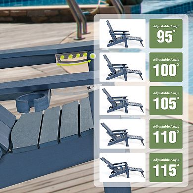 Adjustable Backrest Folding Adirondack Chair With Removable Cup Holder, Footrest