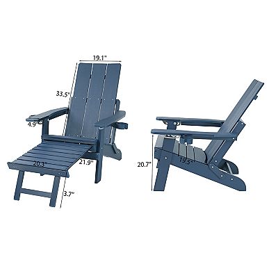 Adjustable Backrest Folding Adirondack Chair With Removable Cup Holder, Footrest