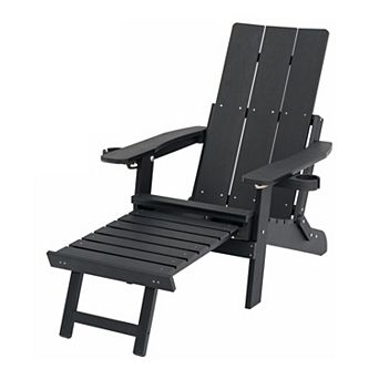 Adjustable Backrest Folding Adirondack Chair With Removable Cup Holder, Footrest