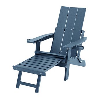 Adjustable Backrest Folding Adirondack Chair With Removable Cup Holder, Footrest
