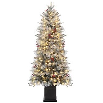 4.5 Ft Pre-Lit Artificial Christmas Tree, Fake Spruce Christmas Tree with 108 Led Lights