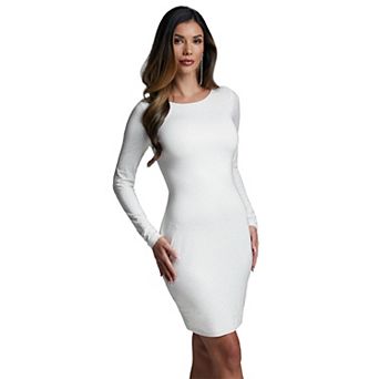 Women's bebe Long Sleeve Crystal Midi Dress