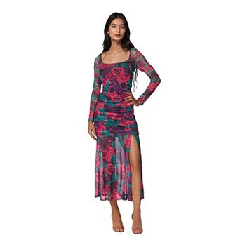Women's bebe Mesh Open Back Midi Dress