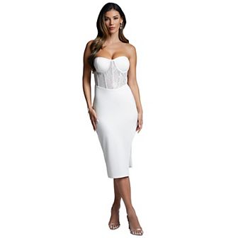Women's bebe Embellished Corset Midi Dress