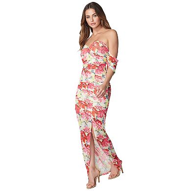 Women's bebe Off Shoulder Floral Mesh Dress