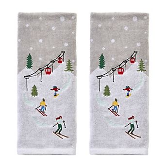 SKL Home 2 pc Mini Skiing Embroidered Hand Towel Set