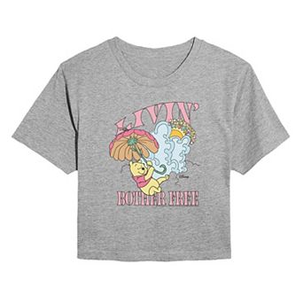 Juniors' Disney's Winnie The Pooh Livin' Bother Free Cropped Tee