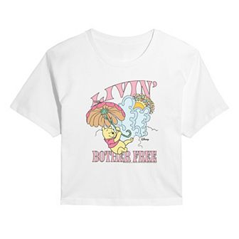 Juniors' Disney's Winnie The Pooh Livin' Bother Free Cropped Tee