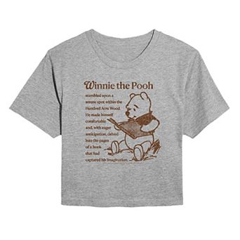 Juniors' Disney's Winnie The Pooh Reading A Book Cropped Tee