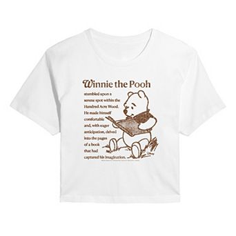 Juniors' Disney's Winnie The Pooh Reading A Book Cropped Tee